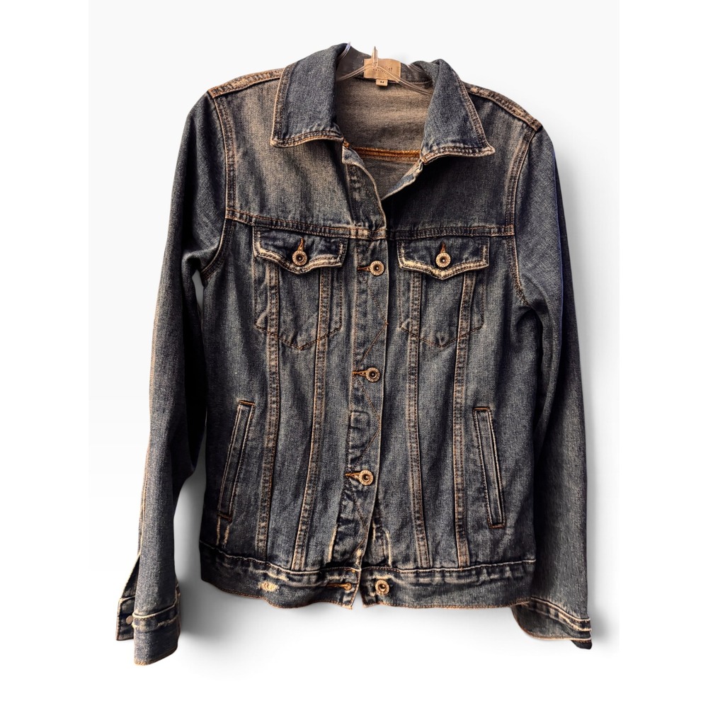 Wishlist Womens Medium Wash Denim Jacket Size M JW7414L Distressed Cotton